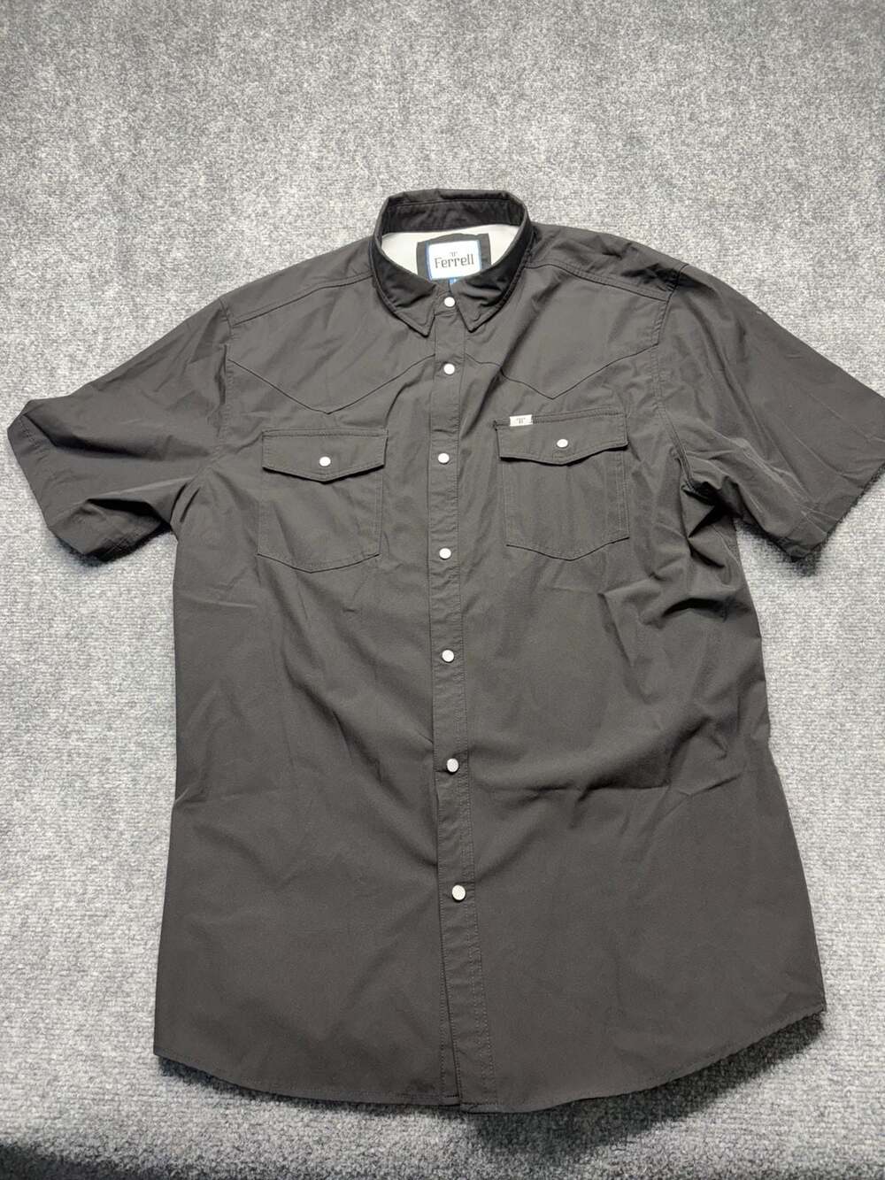 Ferrell Pearl Snap Tech Shirt Mens Large black Western Performance Short Sleeve